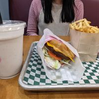 Vegan burger, vegan shake, fries at Burger Crush in Vancouver