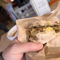 Vegan sandwich just egg bread plant sausage   at River Maiden in Vancouver
