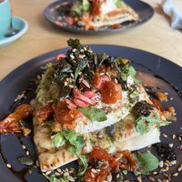 Veganised version of halloumi flatbread. Avocado or mushrooms instead of halloumi- specify  at Bridewell Coffee in Donaghadee