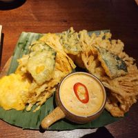 fried mushrooms and veggies: enoki, small pumpkin, squash etc. at Hồi in Ha Long