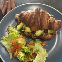Croissant was toasted with mushrooms, avocado, greens, onions special vegan sauce.   Again my wife didn’t offer so I know it was good.   I did get one bite. It was DELICIOUS!!!!  at Arista Barista Cafe in Merida