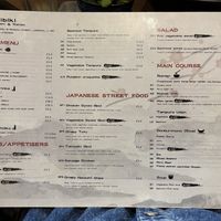 Menu  at Hibiki in Liverpool