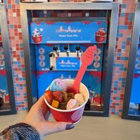 Vegan froyo with toppings; vegan fudge, vegan marshmallows, Bubs, biscoff crumb, strawberries at Myfroyoland in Camberley