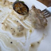 Oops. We got so excited we forgot to take a picture. Massa fried lions mane mushrooms that were a play on fried oysters. So good! The gravy was absolutely delicious.   at La Semilla in Atlanta