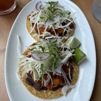 Peach Tinga Tostada  at La Semilla in Atlanta