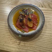 “Tuna” sashimi (made with pea protein and seaweed), topped with seaweed “caviar"  at Kusaki - Pop-up in Los Angeles