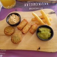 Falafel and humus, potatoes, mini tacos, guacamole at Keik in Modena