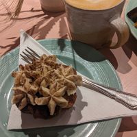 Chai cake and oat latte at Grain & Hearth in Faversham