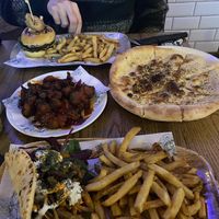 Vegan: surf and turf burger, garlic bread, cauliflower wings and schwarma   at The Head of Steam in Sheffield