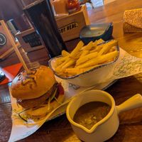 Vegan katsu burger and fries at The Head of Steam in Sheffield