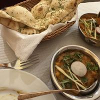 Chana masala and vegan garlic naan  at Jewel Of India in Sao Miguel