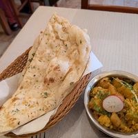 Aloo gobhi and garlic naan at Jewel Of India in Sao Miguel