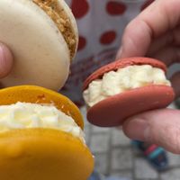 Macarons - biscoff, lemon curd and strawberry cheesecake - the strawberry cheesecake one was to die for!   at Dirty Vurgerz in London