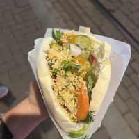 Falafel pita with toppings from the salad bar  at Maoz - Muntplein in Amsterdam