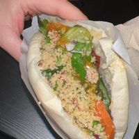 Falafel pita with toppings from the salad bar    at Maoz - Muntplein in Amsterdam