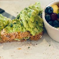 avo toast with fruit at First Watch in Oak Brook