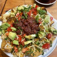 Vegan nachos with beans, avocado and vegan cheese  at Sponge Kitchen in Levin
