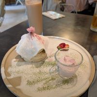 vegan sakura mochi pancakes at TREE by NAKED - Yoyogi Park in Tokyo