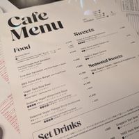 menu at TREE by NAKED - Yoyogi Park in Tokyo