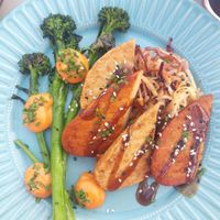 Quorn king with quorn filets, broccolini, chili mayo and coleslaw at Dam Bar in Tampere