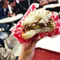Sushi burger with veggie patty and coleslaw at Sarku Japan  in Bogota