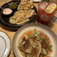 Potstickers (dumplings) and afghan bread with sundried tomato and potato filling  #Veganuary at Manto in Malmo