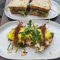 Scrambled Tofu Benedict and Mushroom Toastie at Mr Hubert's Cafe in Warragul
