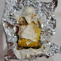 Corn with vegan mayonnaise at Branton Burger Grill in Playa Del Carmen