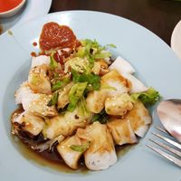 Chee Cheong Fun (Steamed rice sheets). Simple dish with a light sauce, but I like the texture. at Shui Xian Su Shi Yuan in Malacca