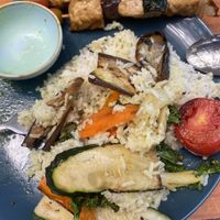 vegan curry (a lot prettier before). different than others. liked it.  at Colabo Cafe @ Jimbaran Hub in Ungasan