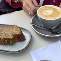 Banana breat & oat latte macchiatoo  at Ringo Banana  in Sevilla