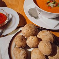 Canarian potatoes, mojo rojo and gazpacho  at La Fuente in Tenerife