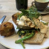 Smoked tofu Benedict bursting with flavours  at Moksha in Brighton