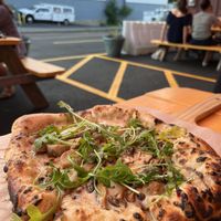 Vegan mushroom pizza  at Roundhead Brewing Company in Boston