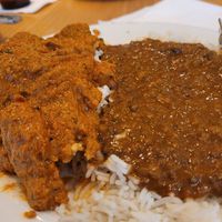 Chick'n tikka masala, rice and Dahl makhani. at Holy Cow in North West London