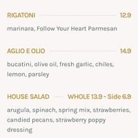 Vegan menu  at Vine & Olive in Titusville