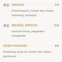 Vegan menu  at Vine & Olive in Titusville