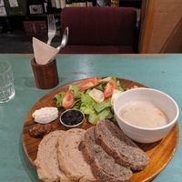 Sourdough with veggie stew, chickpeas, salad, tofu cheese, and jam at Cafe Sukkara - 수카라 in Seoul
