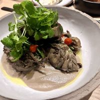 Mushrooms and gravy over polenta. Yum.  at and/or  in Antwerpen