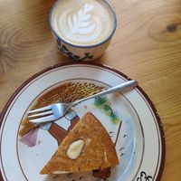 Carrot and almond cake and oat cappuccino at Ammazza Caffé in Verona