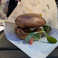 A modified veggieburger (vegan version) at Pivo Beer Bar in Bergamo