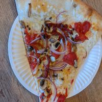 Their slices are huge! Vegan veggie. at Esco's Pizza in Los Angeles