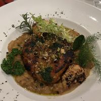 Sweet potato and white bean cake  at Ascots Restaurant in Hamilton