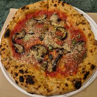 Vegan Pedropé (with tomato sauce, eggplant and vegan cheese) at Pizzeria Grains in Cagliari