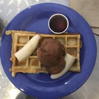 Vegan waffle with vegan ice cream! at Waffle Frolic in Ithaca