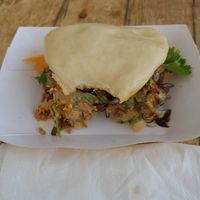 Oyster mushroom vegan bao at Oranjezicht City Farm Market in Cape Town