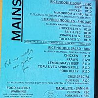Mains - menu at Yens Vietnamese Street Food in Cape Town