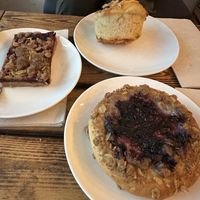 Vegan pastries - a berry danish, pizza roll, and berry bar  at Coffee + Matcha Bar in Basel