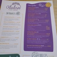 Menu at Alubia plant power in Mallorca