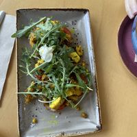 Tostada de tofu revuelto  at Alubia plant power in Mallorca